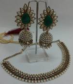 Pearl, Pearl & Only Pearl Necklace set with Green colour earings