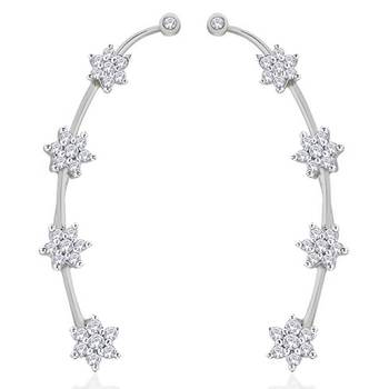 White rhodium plated nakshatra flower ear cuff pair 1
