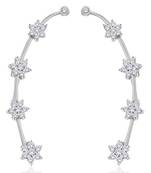 White rhodium plated nakshatra flower ear cuff pair