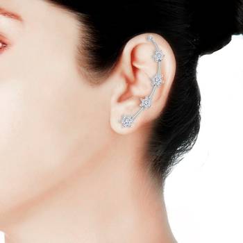 White rhodium plated nakshatra flower ear cuff pair 3