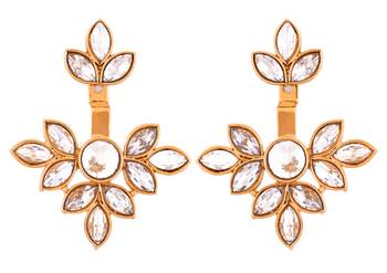 Flower antique gold plated ear cuff jacket pair for women 1