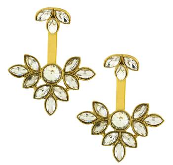 Flower antique gold plated ear cuff jacket pair for women 2