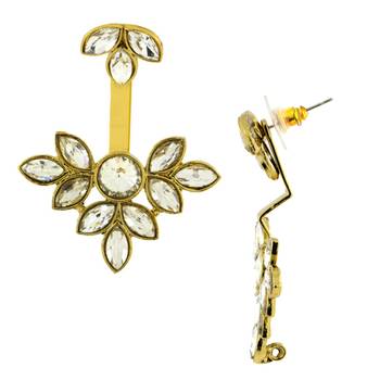 Flower antique gold plated ear cuff jacket pair for women 3