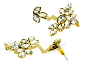 Flower antique gold plated ear cuff jacket pair for women 4