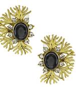Designer filigree spinal black kundan polki pearl antique gold plated earring for women