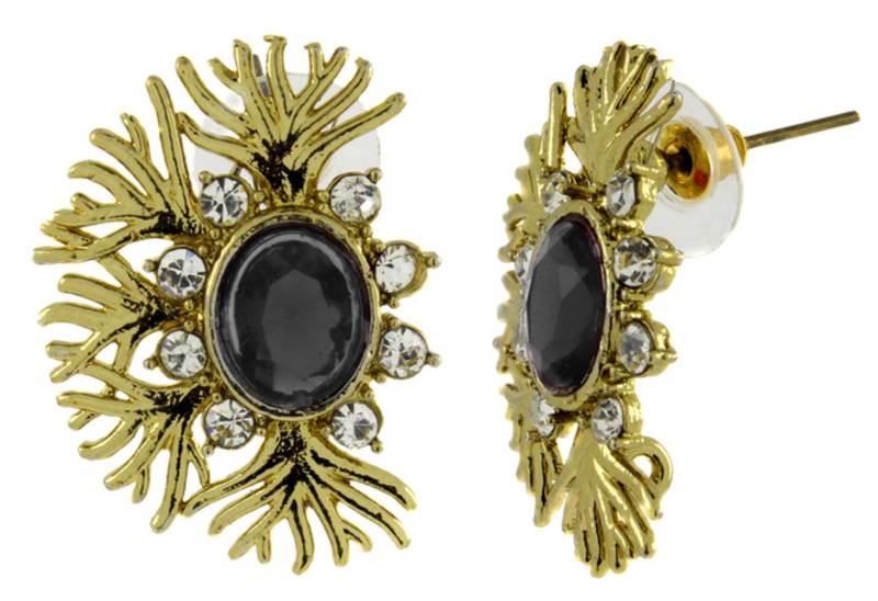 Designer filigree spinal black kundan polki pearl antique gold plated earring for women