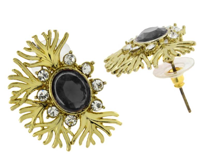 Designer filigree spinal black kundan polki pearl antique gold plated earring for women