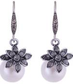 Marcasite pearl oxidized drop earring for women