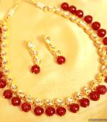 Red Onyx Single Line Kundan Necklace Set