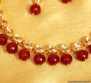 Red Onyx Single Line Kundan Necklace Set 2