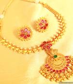 Multicolour Gold Look Gerua Polish Necklace Set