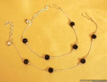 Silver Look Black Beads Anklets 1