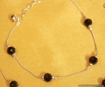 Silver Look Black Beads Anklets 2