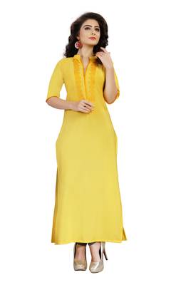 yellow crepe plain kurti 1