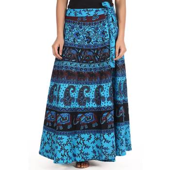 Blue cotton printed wrap around free size skirt 1