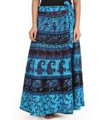 Blue cotton printed wrap around free size skirt