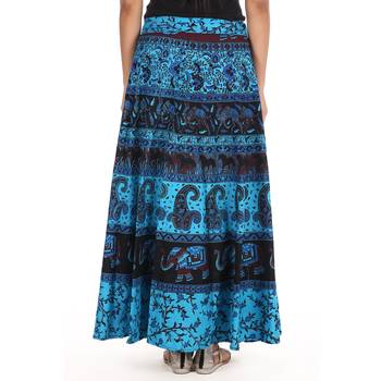 Blue cotton printed wrap around free size skirt 2