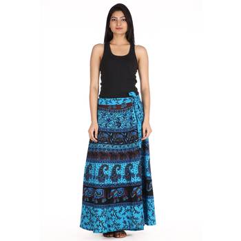 Blue cotton printed wrap around free size skirt 3