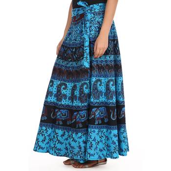 Blue cotton printed wrap around free size skirt 4