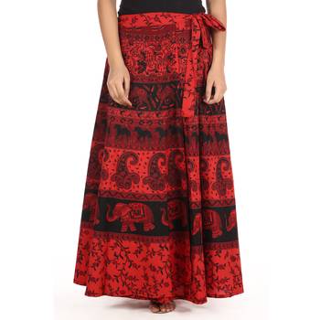 Red cotton printed wrap around free size skirt 1