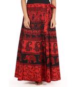 Red cotton printed wrap around free size skirt