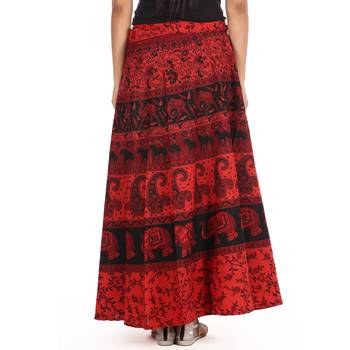 Red cotton printed wrap around free size skirt 2