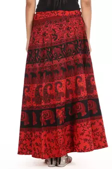 Red cotton printed wrap around free size skirt