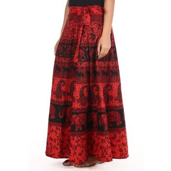 Red cotton printed wrap around free size skirt 4