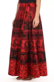 Red cotton printed wrap around free size skirt