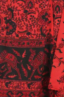 Red cotton printed wrap around free size skirt