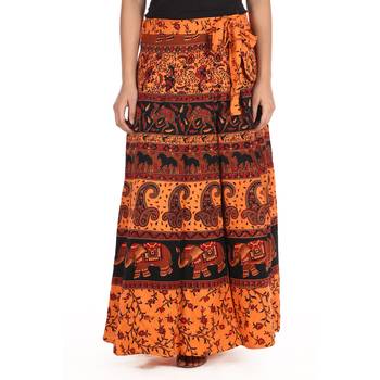 Orange cotton printed wrap around free size skirt 1