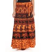 Orange cotton printed wrap around free size skirt