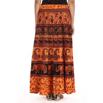Orange cotton printed wrap around free size skirt 2