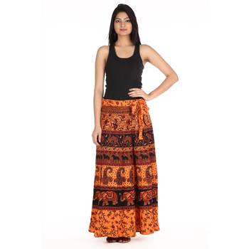 Orange cotton printed wrap around free size skirt 3