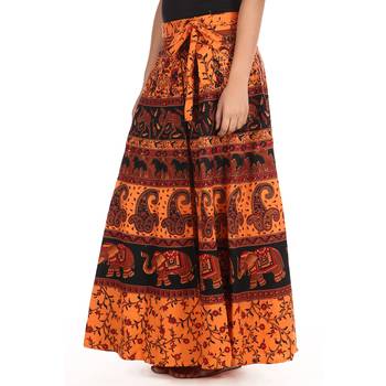 Orange cotton printed wrap around free size skirt 4