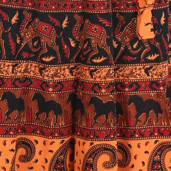 Orange cotton printed wrap around free size skirt 5