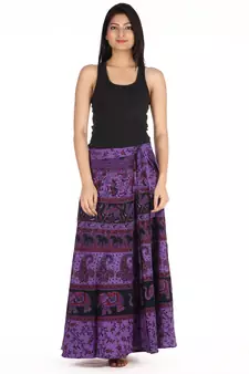 Purple cotton printed wrap around free size skirt