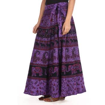 Purple cotton printed wrap around free size skirt 4