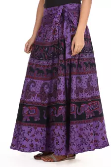 Purple cotton printed wrap around free size skirt