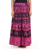 Pink cotton printed wrap around free size skirt