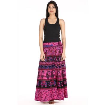 Pink cotton printed wrap around free size skirt 3