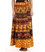 Yellow cotton printed wrap around free size skirt