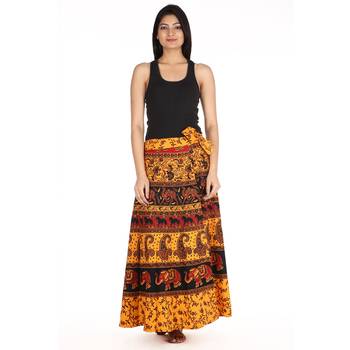 Yellow cotton printed wrap around free size skirt 3