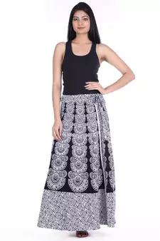 White cotton printed wrap around free size skirt