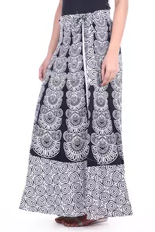 White cotton printed wrap around free size skirt