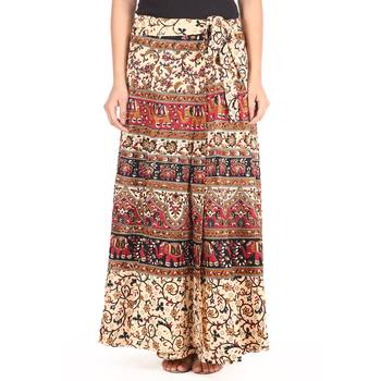 Beige cotton printed wrap around free size skirt 1