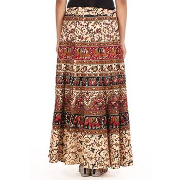 Beige cotton printed wrap around free size skirt 2