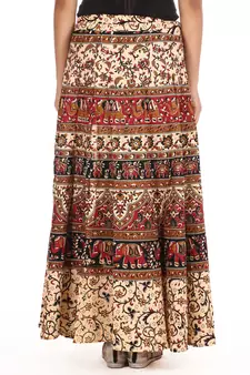 Beige cotton printed wrap around free size skirt
