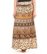 Beige cotton printed wrap around free size skirt