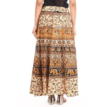 Beige cotton printed wrap around free size skirt 2